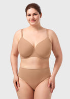 AirMesh Dark Beige Full Coverage Smooth Mesh Lightly Padded Lined Underwire T-Shirt Bra - HSIA