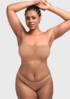 Fiery Unlined Seamless Comfort Underwire Plus Size Bandeau Strapless Coffee Bra - HSIA