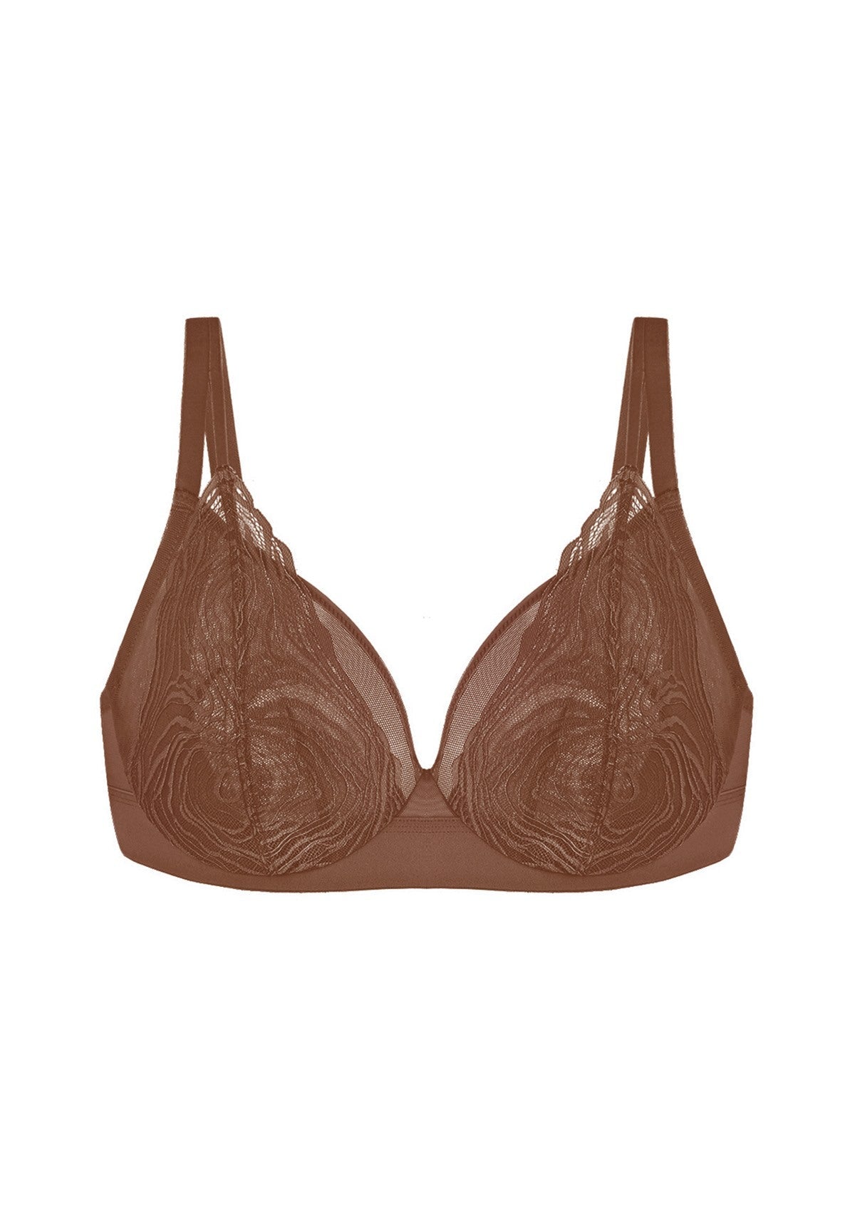 Serenata Flora Linear Lace Sheer Mesh Full Coverage Unlined Underwire Bra - HSIA