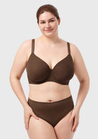 AirMesh Dark Beige Full Coverage Smooth Mesh Lightly Padded Lined Underwire T-Shirt Bra - HSIA