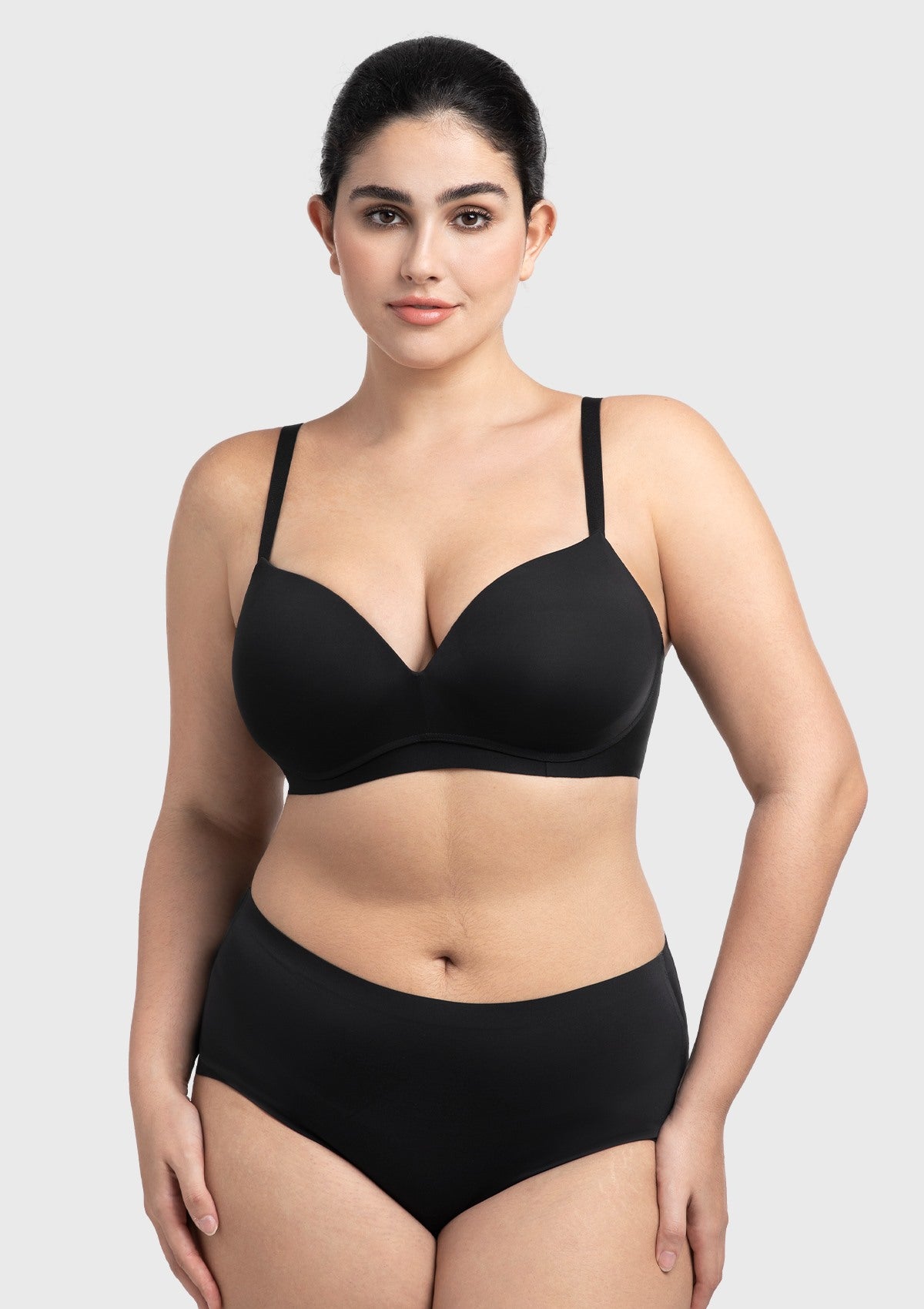 Comfortable Wireless Push Up Plunge Bra with Padded V Lift - HSIA