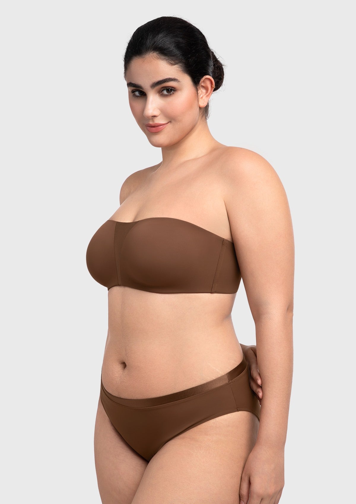 Fiery Unlined Seamless Comfort Underwire Plus Size Bandeau Strapless Coffee Bra - HSIA