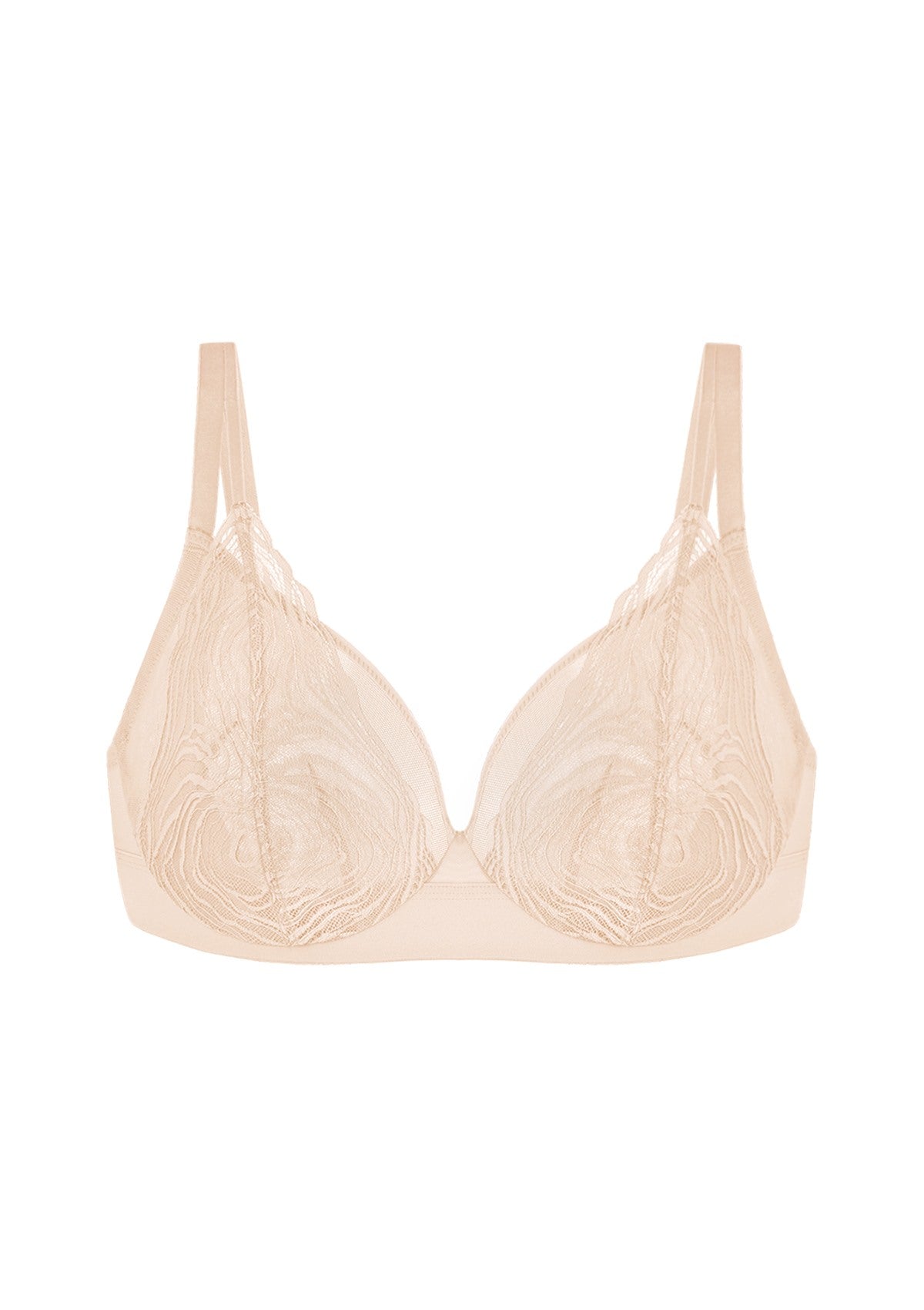 Serenata Flora Linear Lace Sheer Mesh Full Coverage Unlined Underwire Bra - HSIA