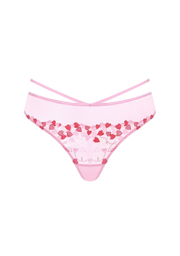 HSIA Renna Holiday Embroidered Pink Mesh Thong Underwear