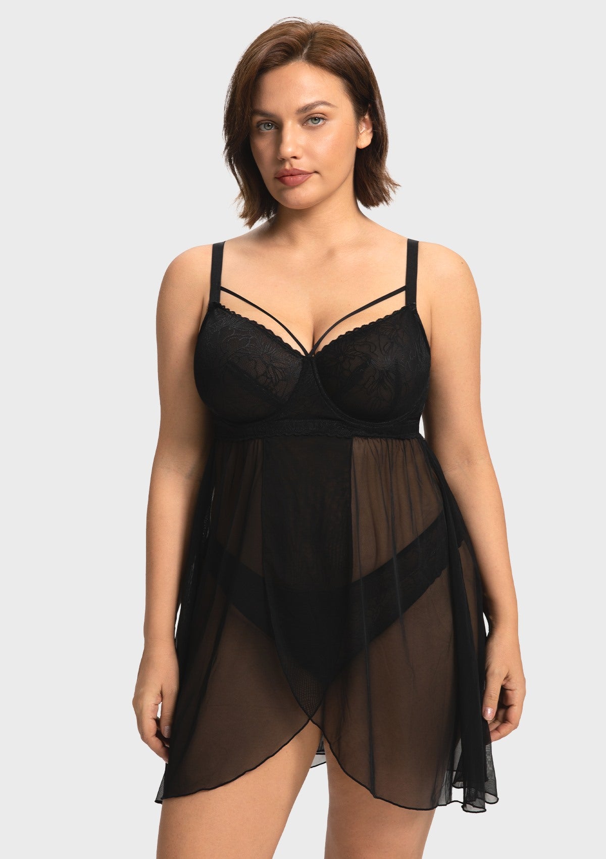 Romantic Lace Underwire Babydoll for Special Nights Black / L