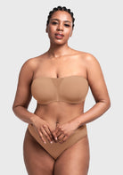 Fiery Unlined Seamless Comfort Underwire Plus Size Bandeau Strapless Coffee Bra - HSIA