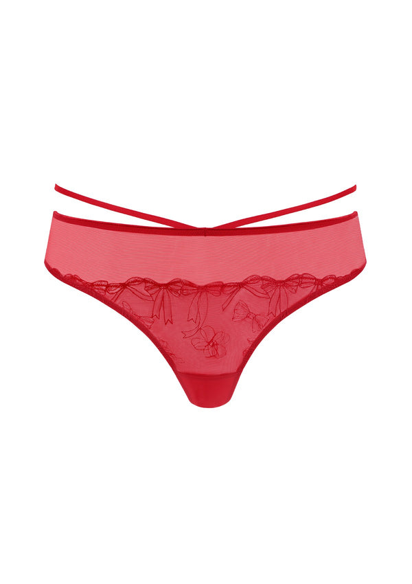 HSIA Renna Holiday Embroidered Red Mesh Thong Underwear