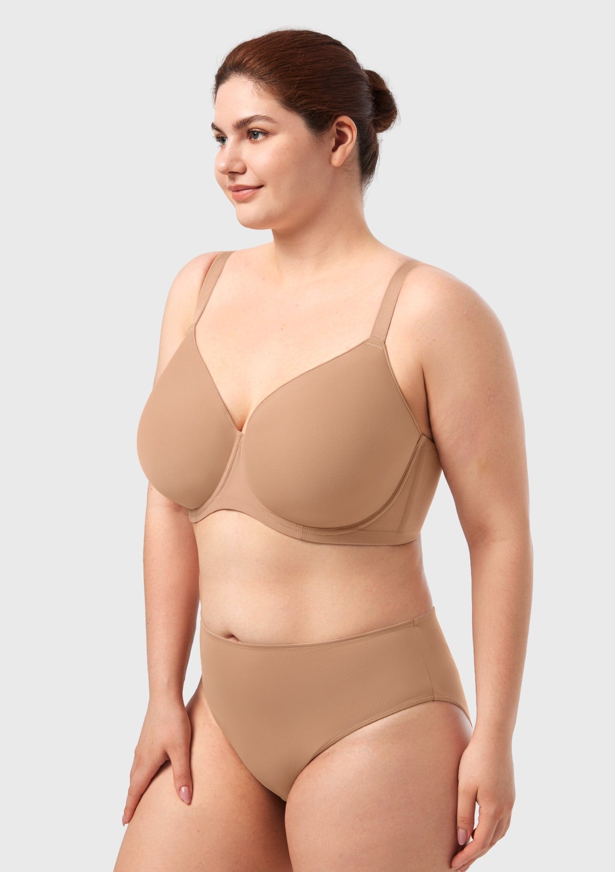 AirMesh Dark Beige Full Coverage Smooth Mesh Lightly Padded Lined Underwire T-Shirt Bra - HSIA