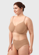 AirMesh Dark Beige Full Coverage Smooth Mesh Lightly Padded Lined Underwire T-Shirt Bra - HSIA