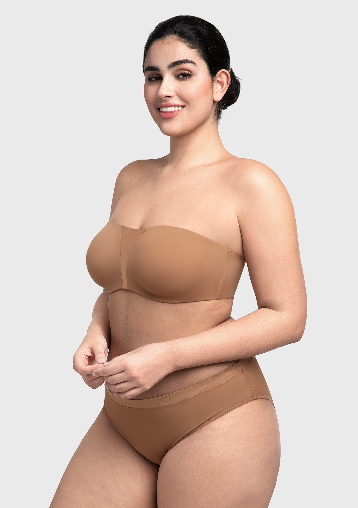 Fiery Unlined Seamless Comfort Underwire Plus Size Bandeau Strapless Coffee Bra - HSIA