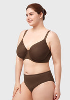 AirMesh Dark Beige Full Coverage Smooth Mesh Lightly Padded Lined Underwire T-Shirt Bra - HSIA