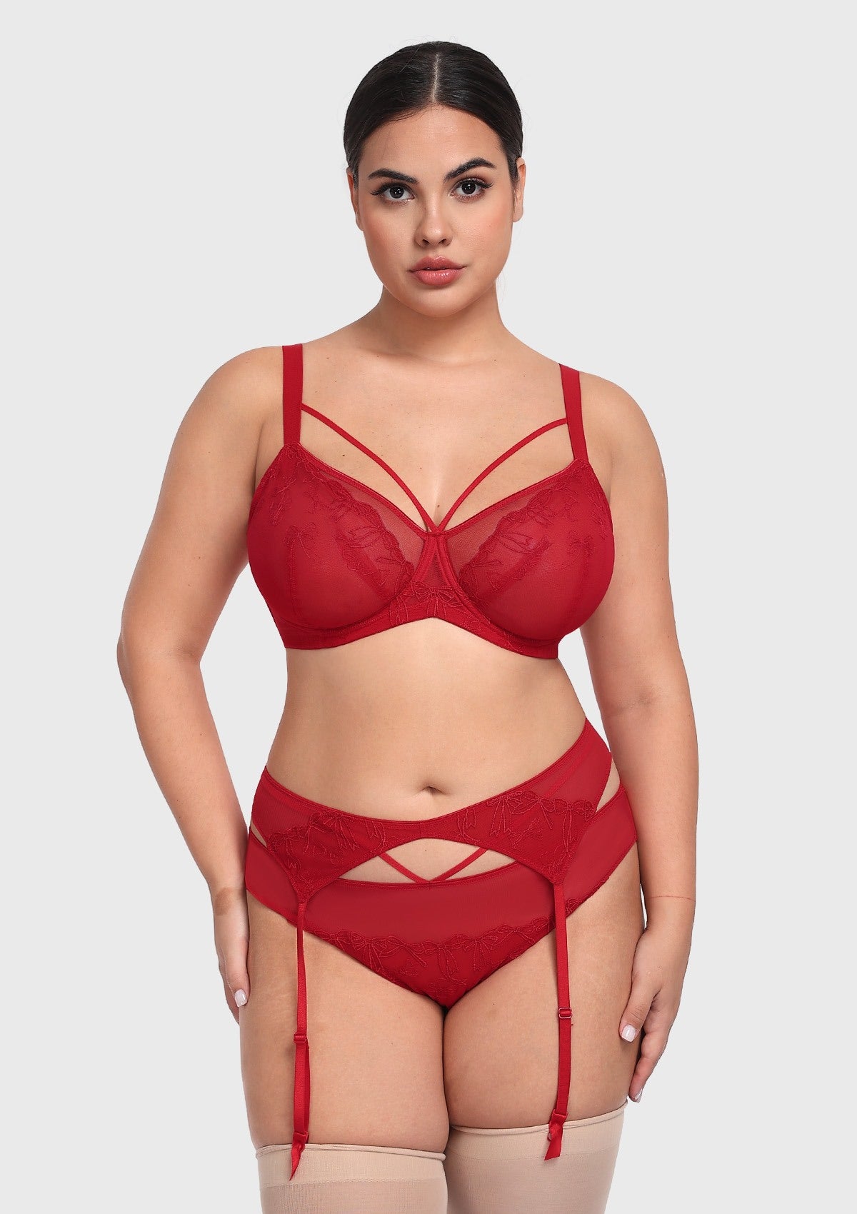 HSIA Renna Holiday Embroidered Red Mesh Thong Underwear - HSIA