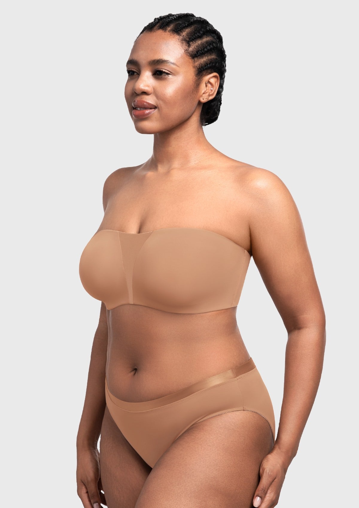 Fiery Unlined Seamless Comfort Underwire Plus Size Bandeau Strapless Coffee Bra - HSIA