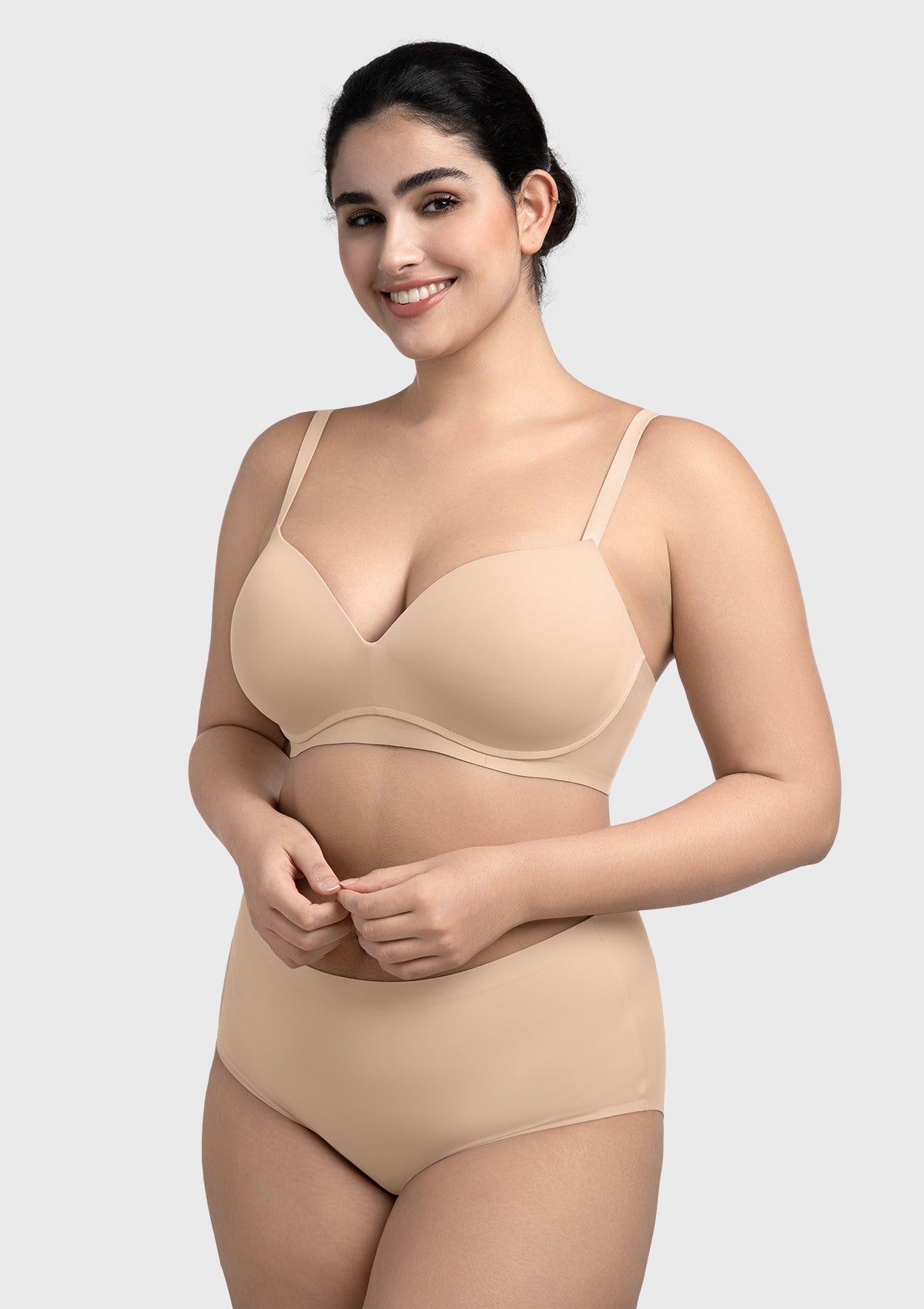 Comfortable Wireless Push Up Plunge Bra with Padded V Lift - HSIA