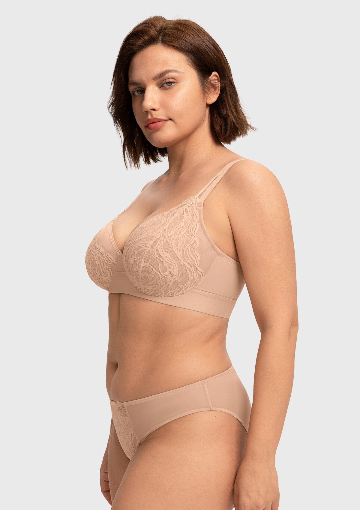 Serenata Flora Linear Lace Sheer Mesh Full Coverage Unlined Underwire Bra - HSIA