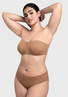 Fiery Unlined Seamless Comfort Underwire Plus Size Bandeau Strapless Coffee Bra - HSIA