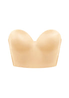  High-resolution flat lay of the HSIA champagne strapless corset bra, showcasing its luxurious fabric and structured design.