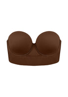 High-resolution 3D flat lay of the HSIA coffee brown longline balconette bra, emphasizing the reinforced anti-slip band and sleek, seamless finish.