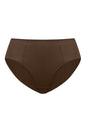 Detailed studio product view of the Cocoa Brown HSIA CoolComfort mid-rise brief, emphasizing the premium smooth finish that perfectly matches the CoolComfort bra.