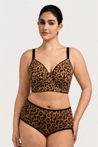 Front view of the HSIA leopard print Delia longline bra, a chic and supportive wearable tank for everyday style