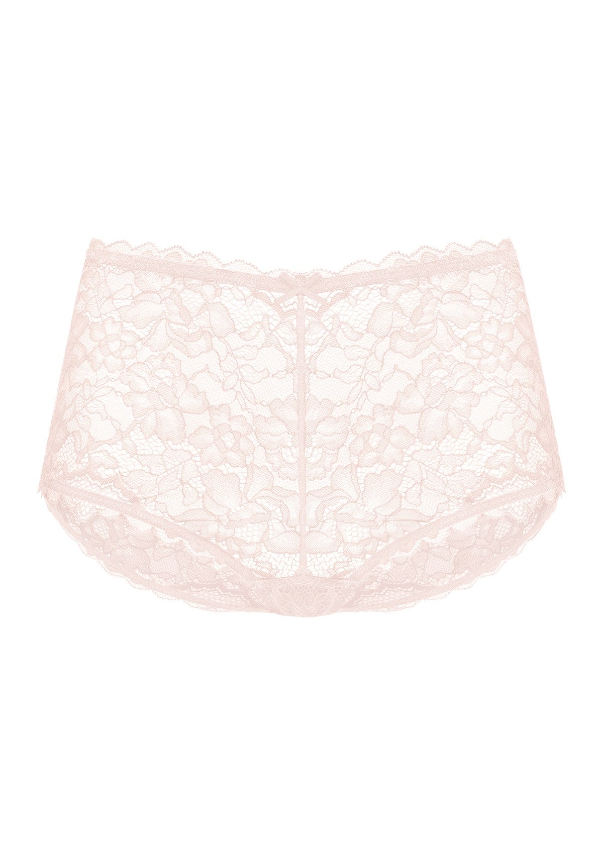 3D render of the HSIA dusty peach lace high waist panties, showcasing the sophisticated layered lace and hygienic pure cotton crotch.