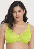 (Cardi B recommends)Enchante Unlined Lime Green Lace Underwire Bra Set - HSIA