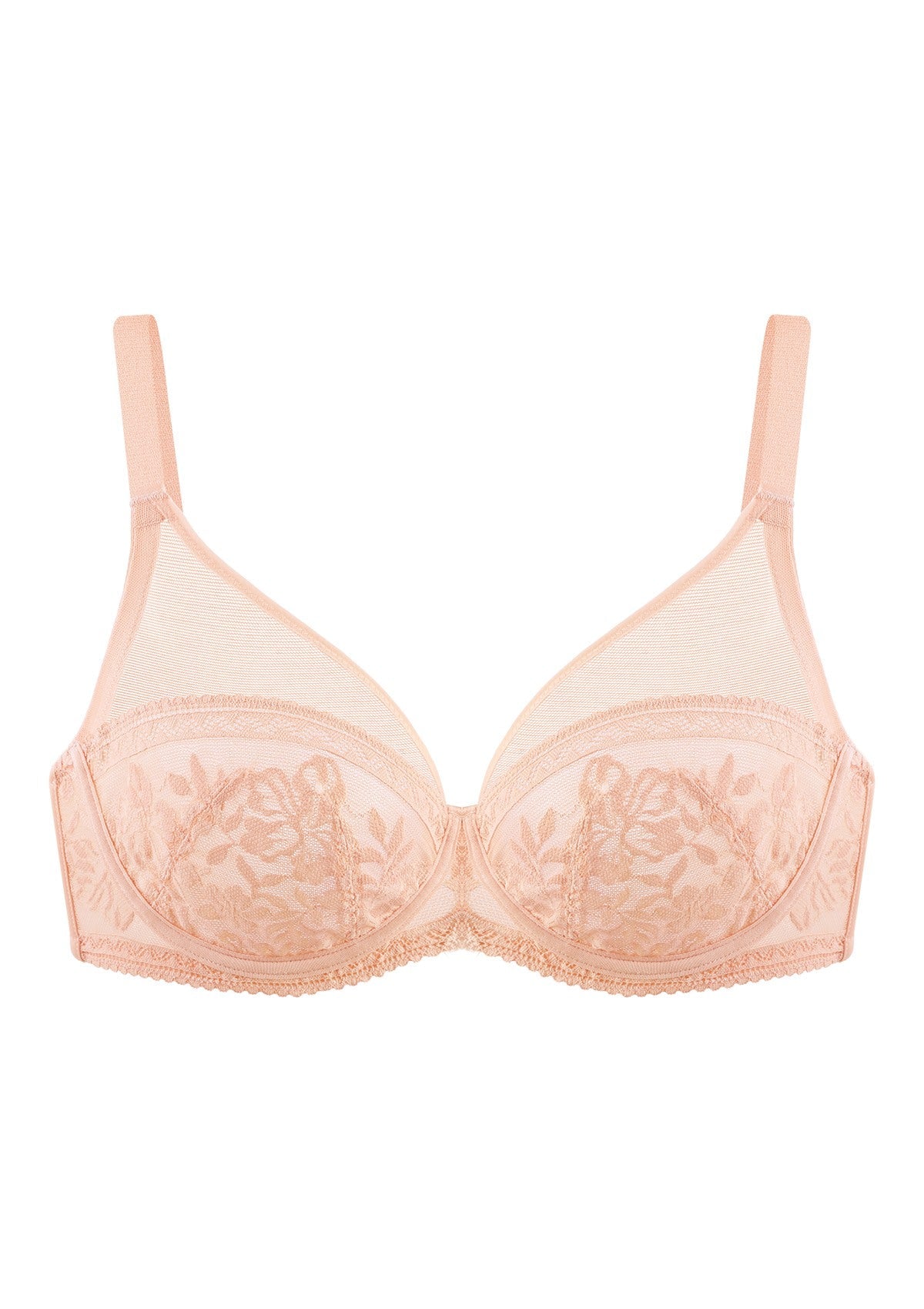 Gladioli Peach Lace Unlined Underwire Bra Set - HSIA