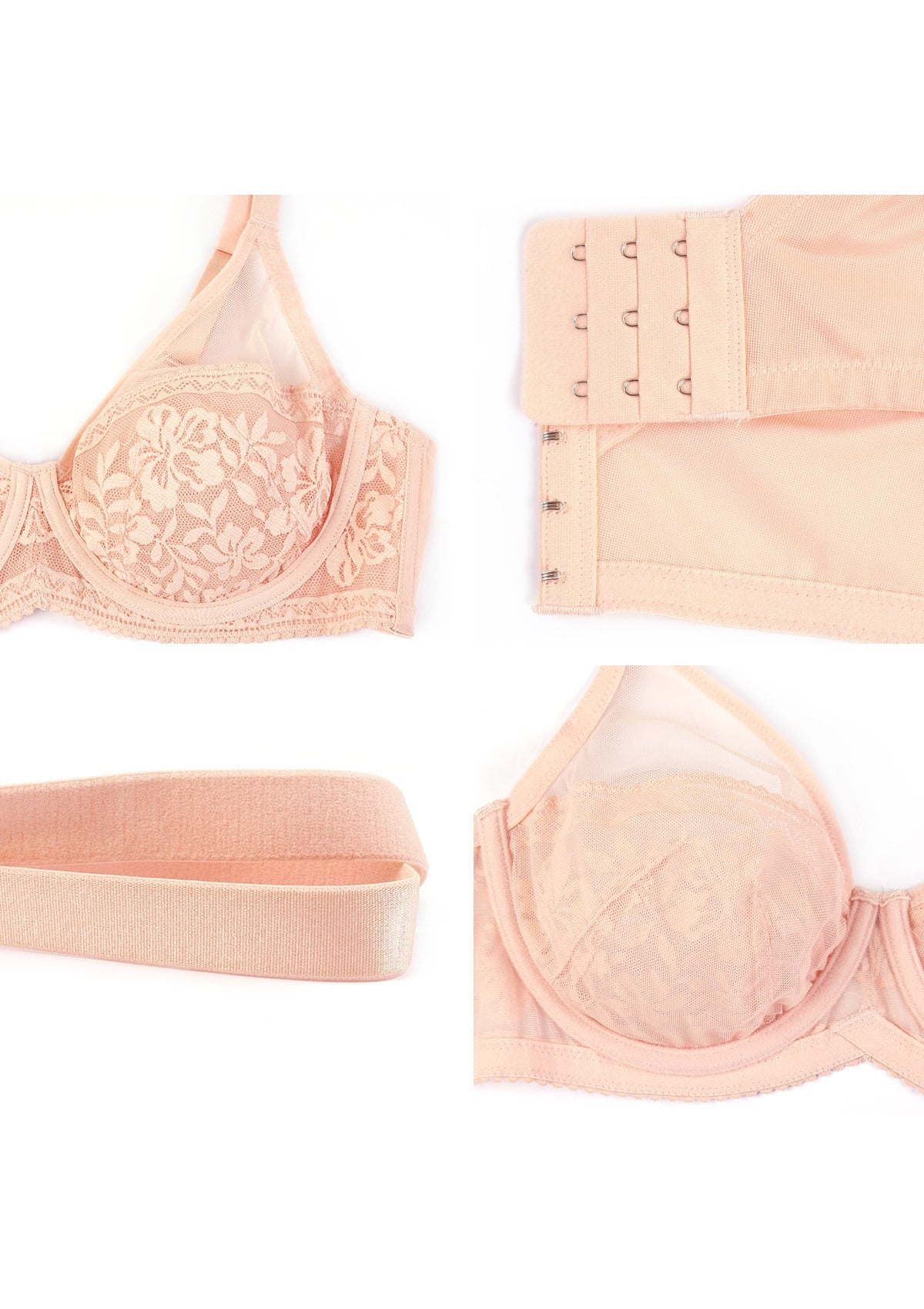 Gladioli Peach Lace Unlined Underwire Bra Set - HSIA