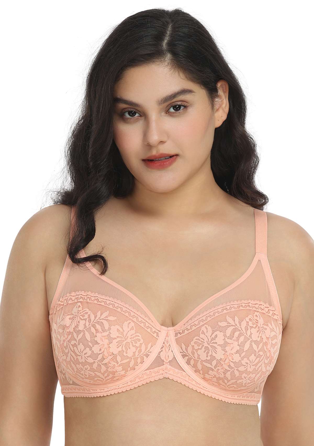 Gladioli Peach Lace Unlined Underwire Bra Set - HSIA