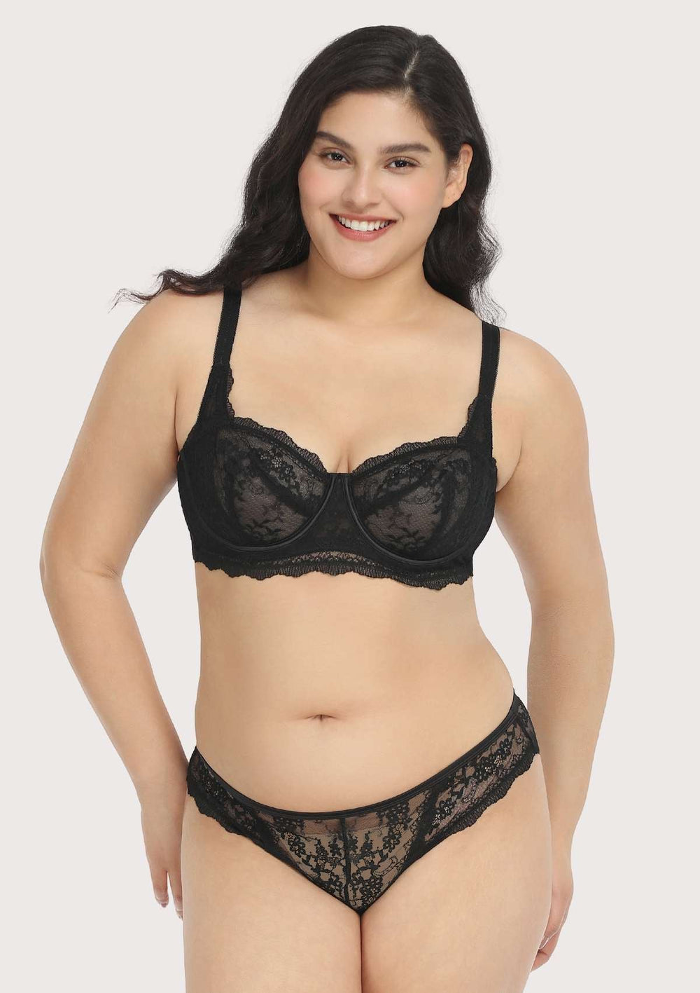 Unlined Floral Lace Bra in Black