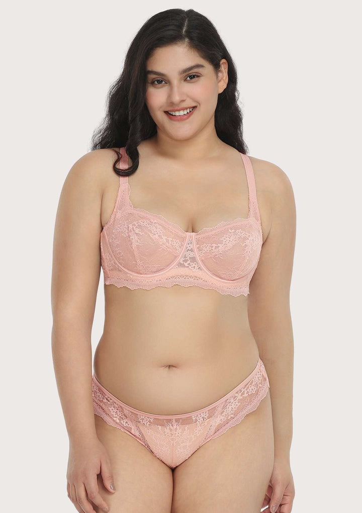 HSIA HSIA Floral Lace Unlined Bridal Pink Balconette Bra Set
