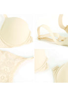 Serena Front-Close Champagne Lace-Back Racerback Underwire Bra Set - HSIA