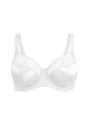 Studio product shot of the pristine White HSIA Lunaire full coverage unlined bra, engineered with side support slings for big bust women.