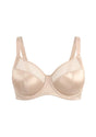 White background view of the Light Beige HSIA Lunaire plus size bra, showcasing the breathable sheer mesh and luxurious everyday shimmer design.