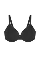 White background view of the classic Black HSIA Mia lightly lined T-shirt bra, specifically engineered with advanced gradient support for plus size figures.