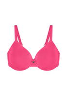Studio flat lay of the Red HSIA Mia lightly lined underwire bra, featuring premium seamless construction and a smoothing minimizer fit.