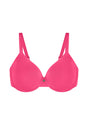 Studio flat lay of the Red HSIA Mia lightly lined underwire bra, featuring premium seamless construction and a smoothing minimizer fit.