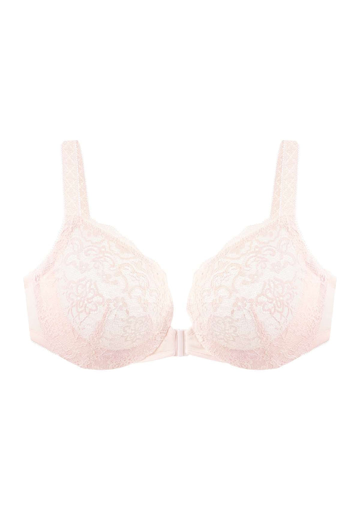 HSIA Nymphaea Front-Close  Dusty Peach Lace Unlined Underwire Bra Set