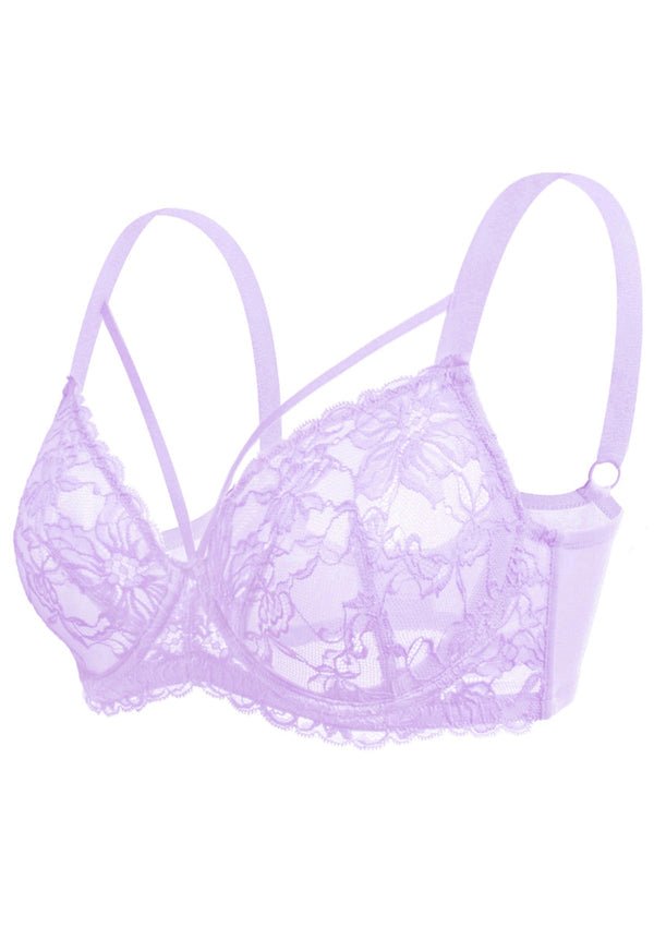 HSIA Pretty In Petals Purple Unlined Strappy Lace Underwire Bra Set