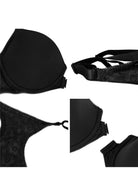 Serena Front-Close Lace-Back Black Underwire Bra Set - HSIA