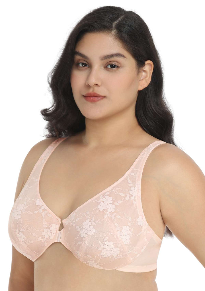 HSIA Spring Romance Front-Close Dusty Peach Unlined Lace Bra Set