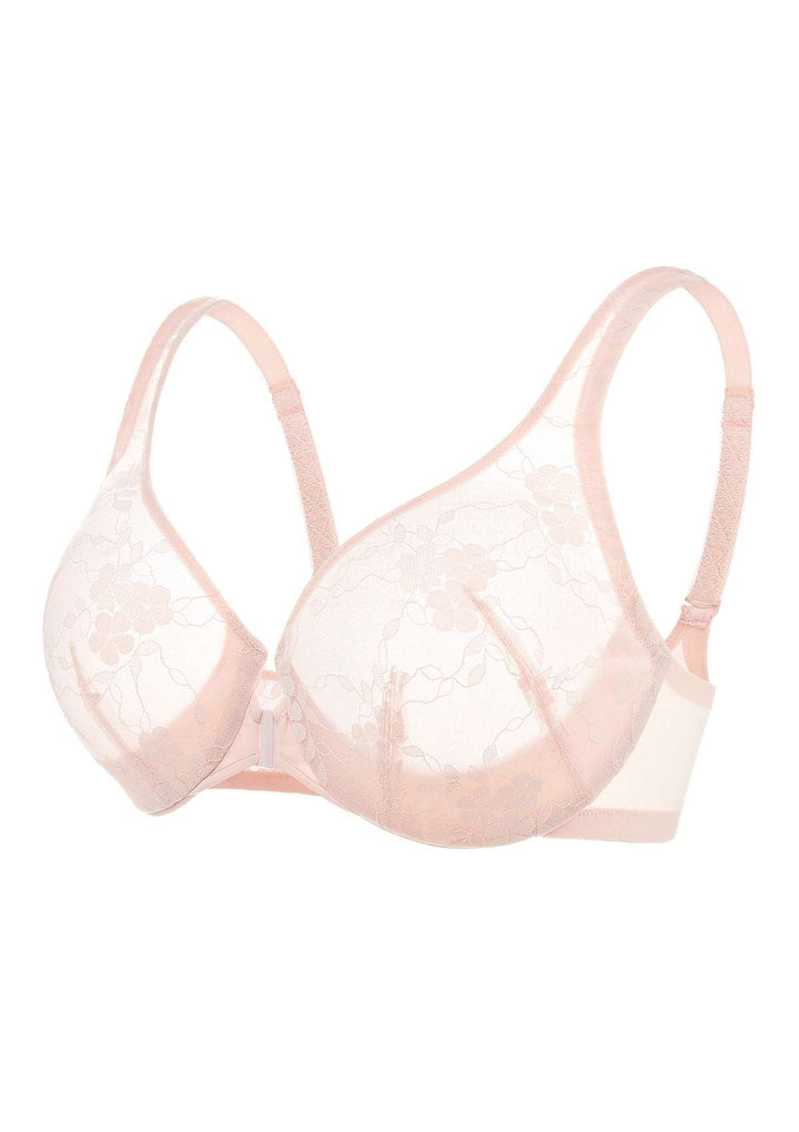 HSIA Spring Romance Front-Close Dusty Peach Unlined Lace Bra Set