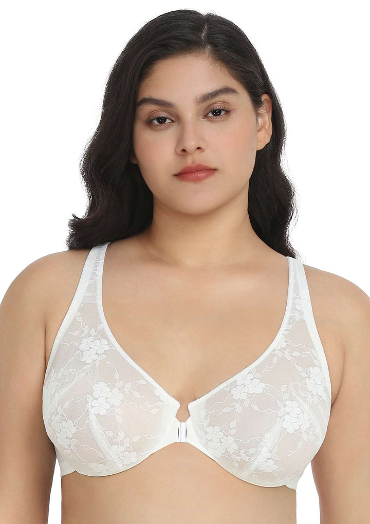 HSIA Spring Romance Front-Close Floral White Lace Unlined Bra Set