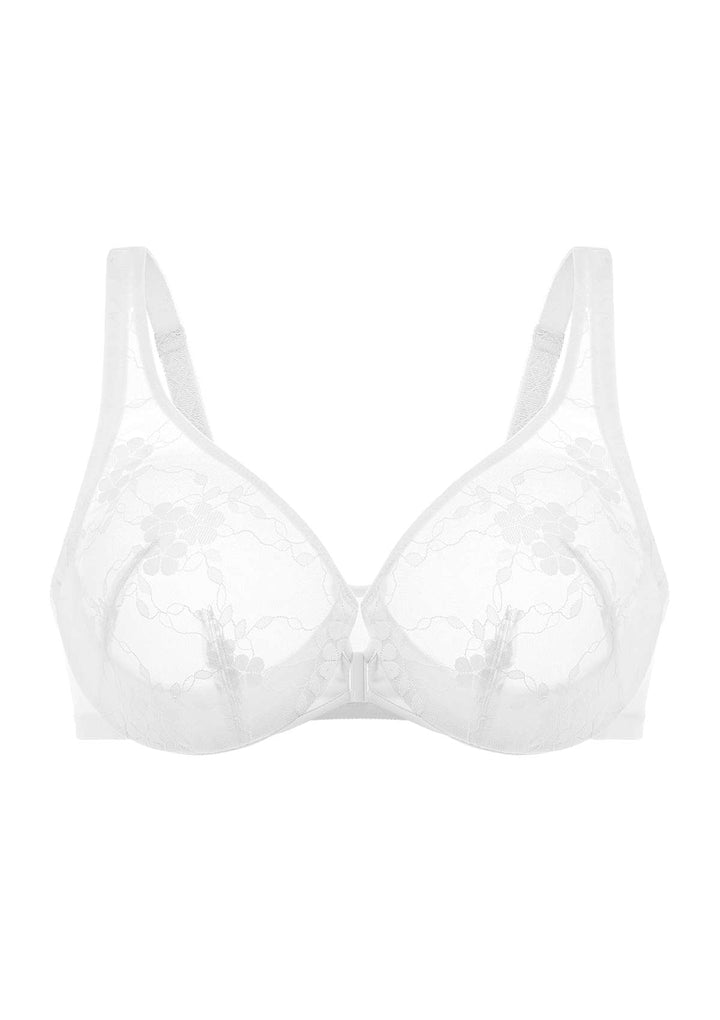 HSIA Spring Romance Front-Close Floral White Lace Unlined Bra Set