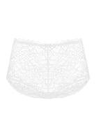 Detailed 3D view of the white women's lace boyshort panty, featuring a skin-friendly all-over lace design for secure everyday wear.