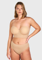 Daisy Smooth Lace Beige Lightly Padded Longline Underwire Strapless Balconette Bra - HSIA