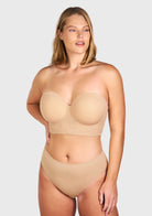 Daisy Smooth Lace Beige Lightly Padded Longline Underwire Strapless Balconette Bra - HSIA