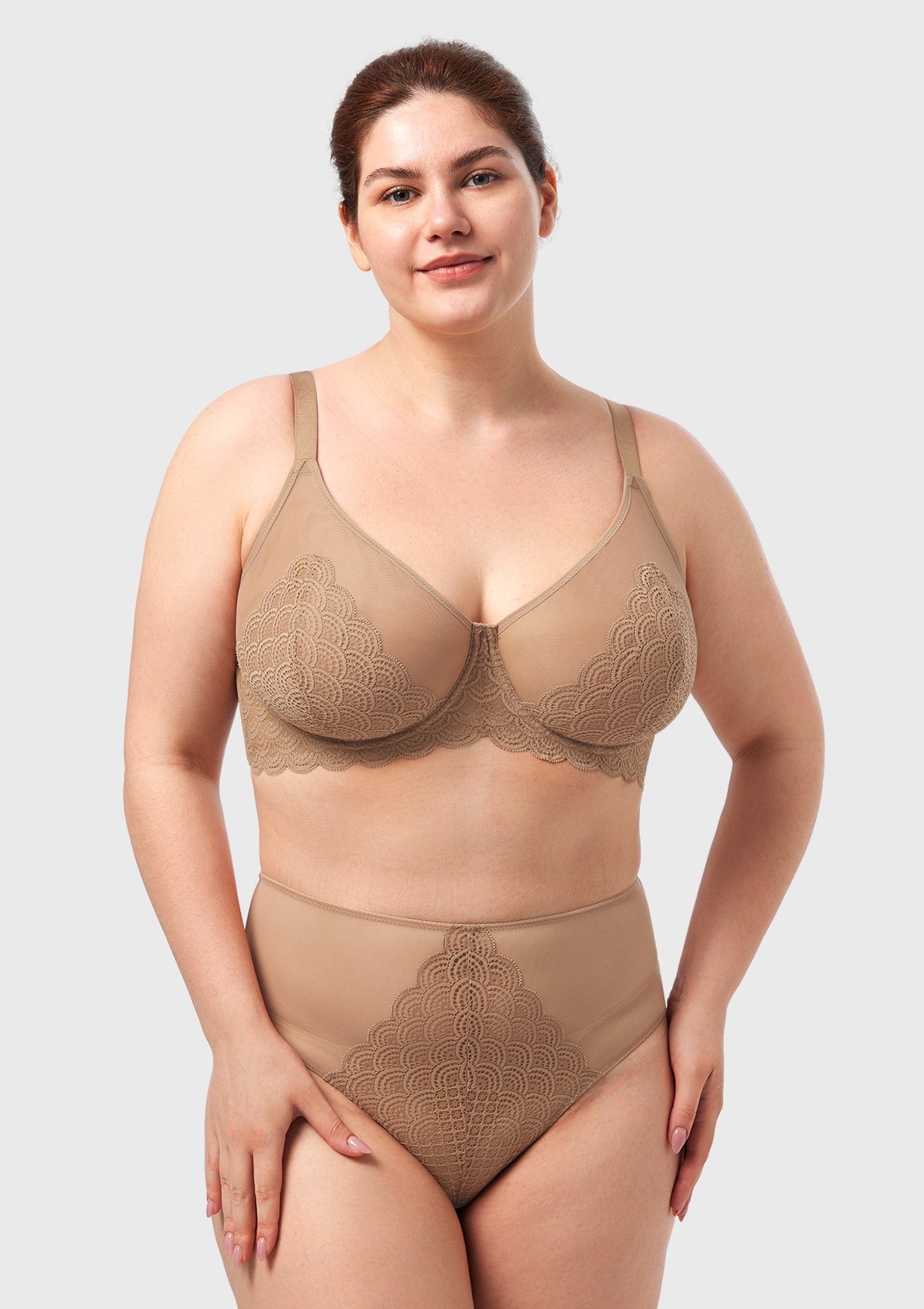 (Cardi B recommends)Mermaid Scales Lace Beige Brown Unlined Bra - HSIA