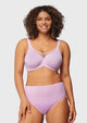 Front view of the lavender CoolComfort minimizer bra, delivering a seamless second-skin fit and unmatched support for full-busted women.