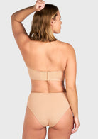 Back view highlighting the wide non-slip band on the black silicone-free strapless bra